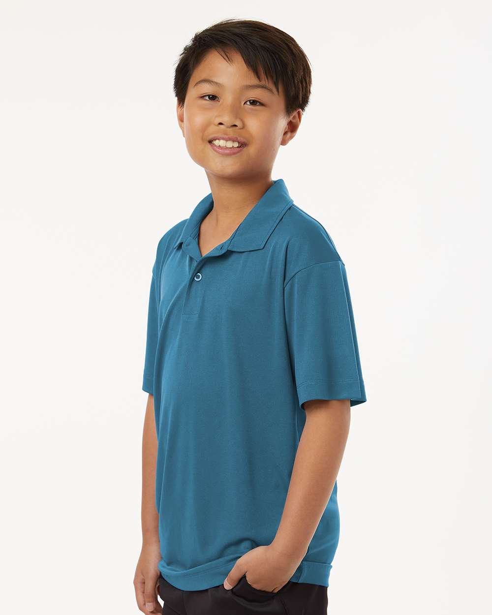 Youth Pro-Lock Performance Polo - OnModelSide - B00696112 - Pacific Blue
