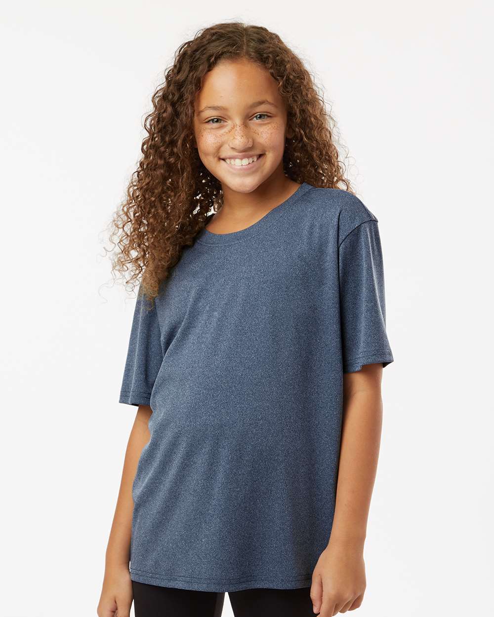 Youth Pro-Lock Performance T-Shirt - OnModelFront - B00896652 - Heather Navy