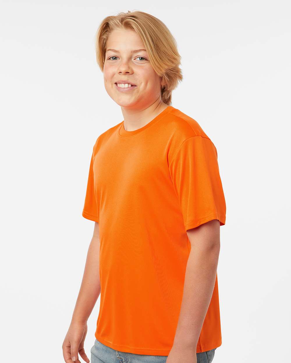 Youth Pro-Lock Performance T-Shirt - OnModelSide - B00896662 - Neon Orange