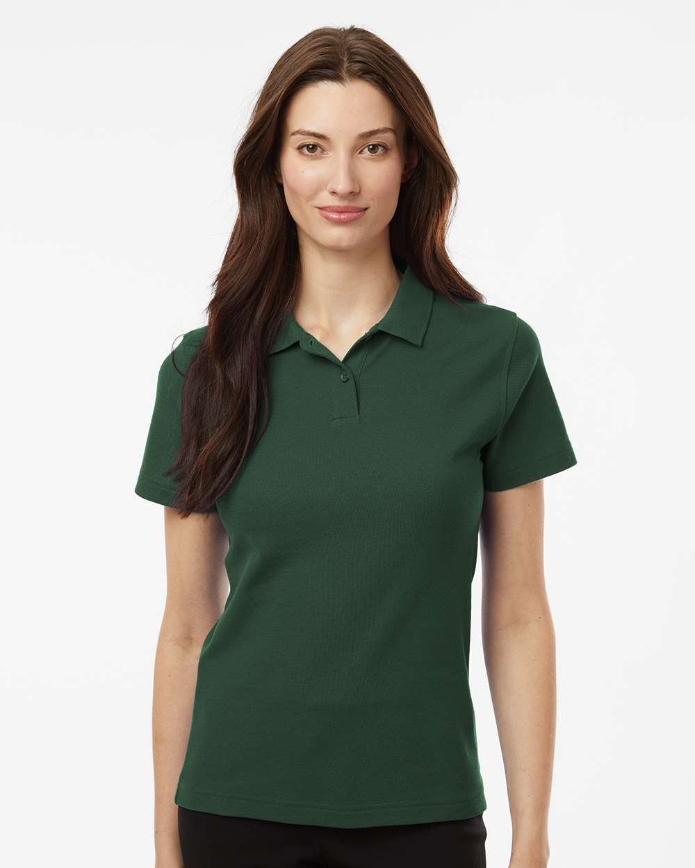 Women's Pique Polo - OnModelFront - B01096543 - Forest Green