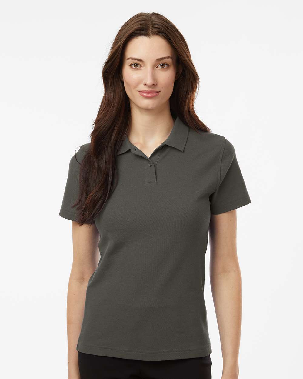 Women's Pique Polo - OnModelFront - B01096593 - Charcoal