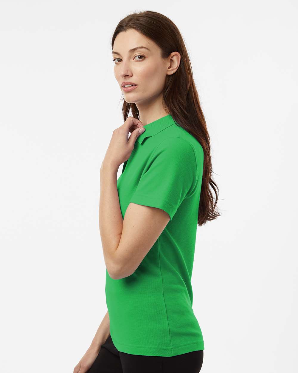 Women's Pique Polo - OnModelSide - B01096173 - Kelly Green