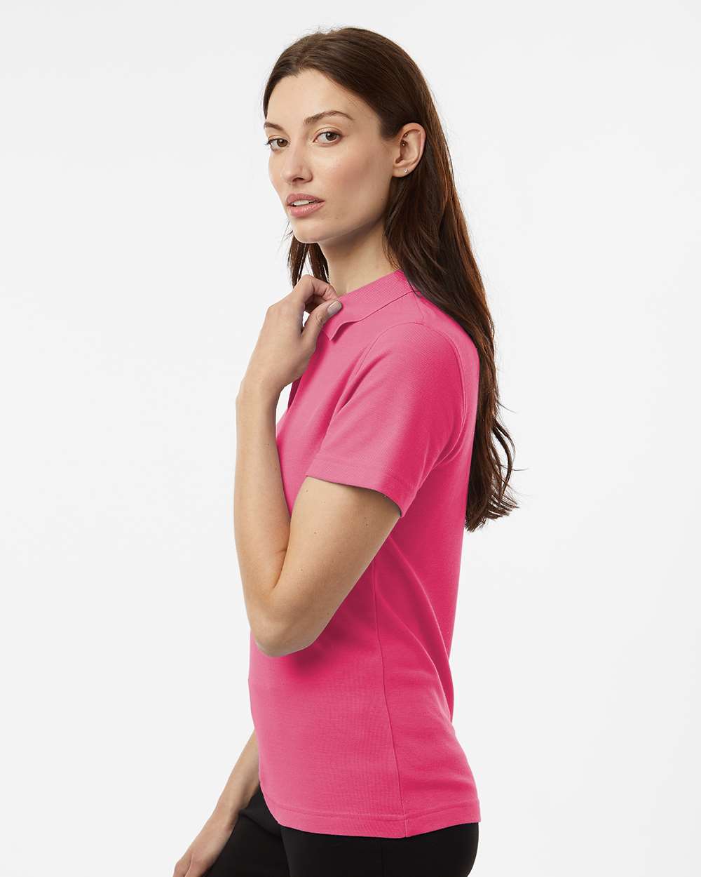 Women's Pique Polo - OnModelSide - B01096303 - Bright Pink
