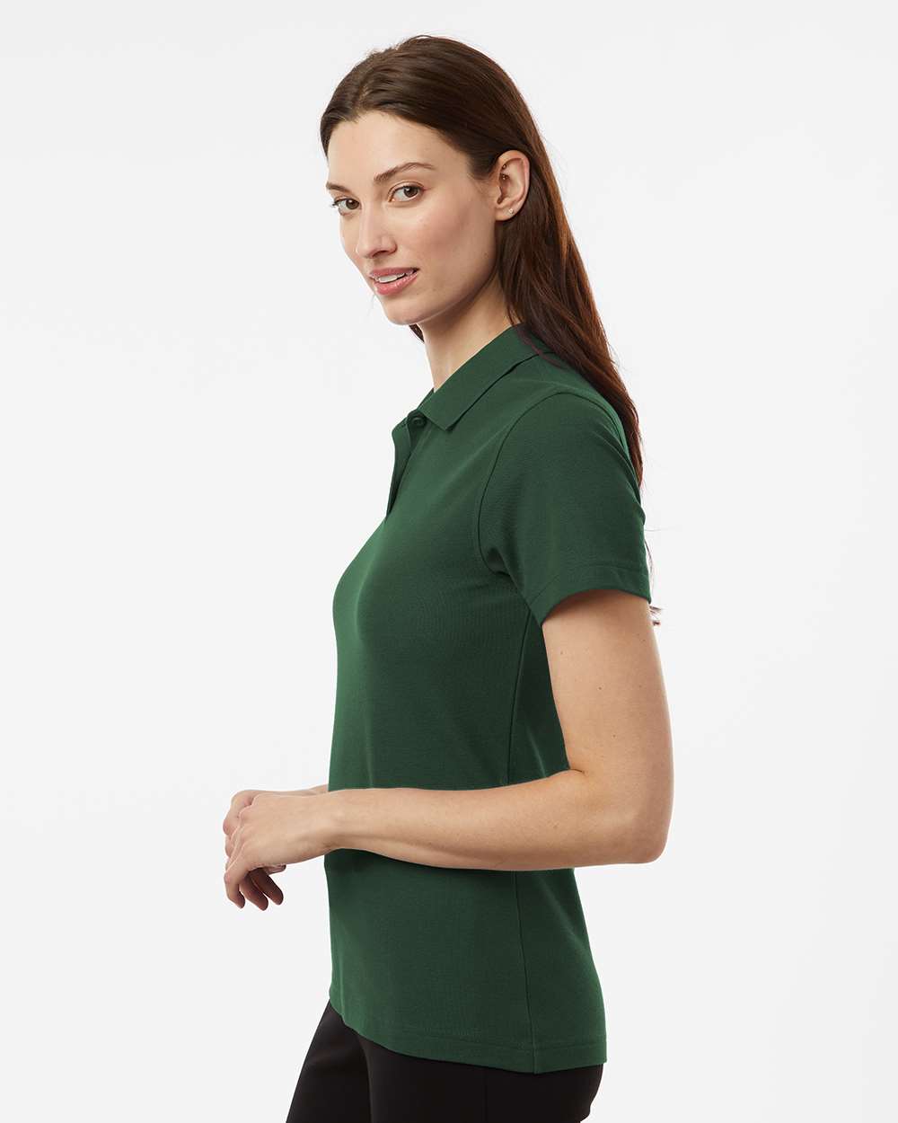 Women's Pique Polo - OnModelSide - B01096543 - Forest Green