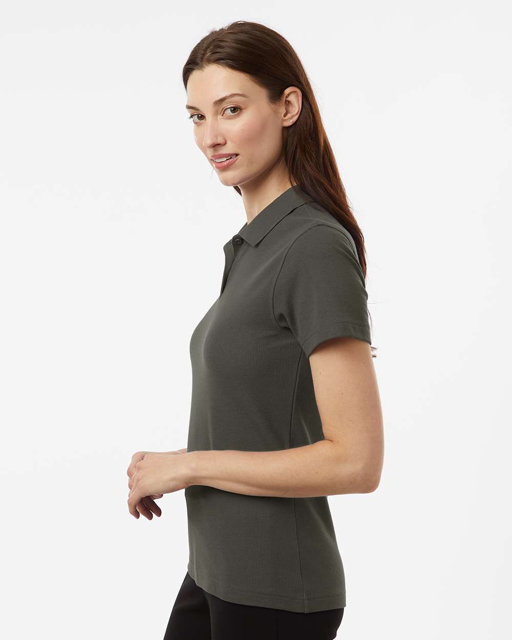 Women's Pique Polo - OnModelSide - B01096593 - Charcoal