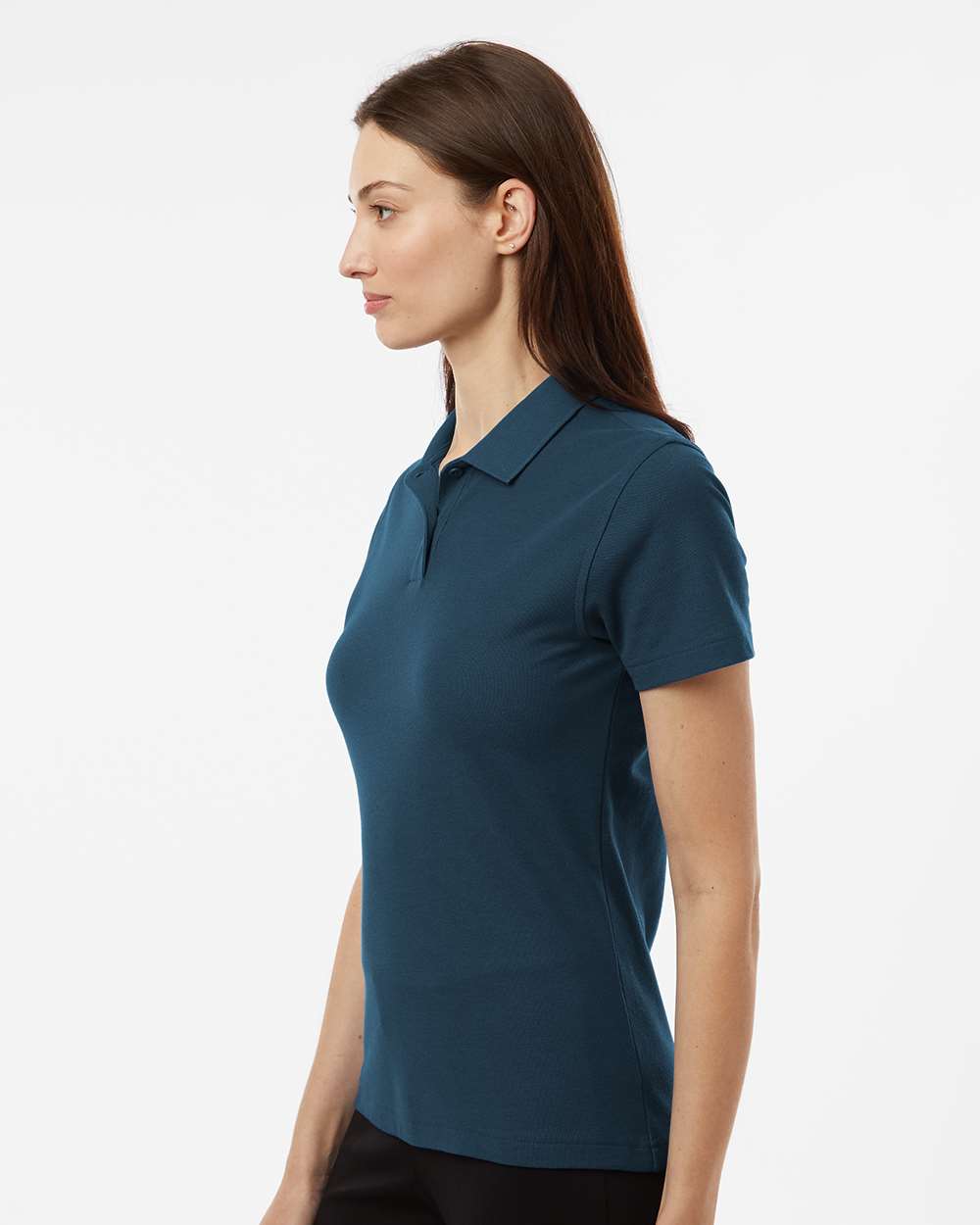 Women's Pique Polo - OnModelSide - B01096653 - Atlantic Blue
