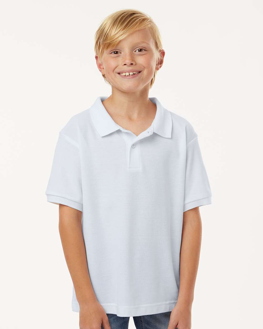 Youth Pique Polo - OnModelFront - B01196002 - White