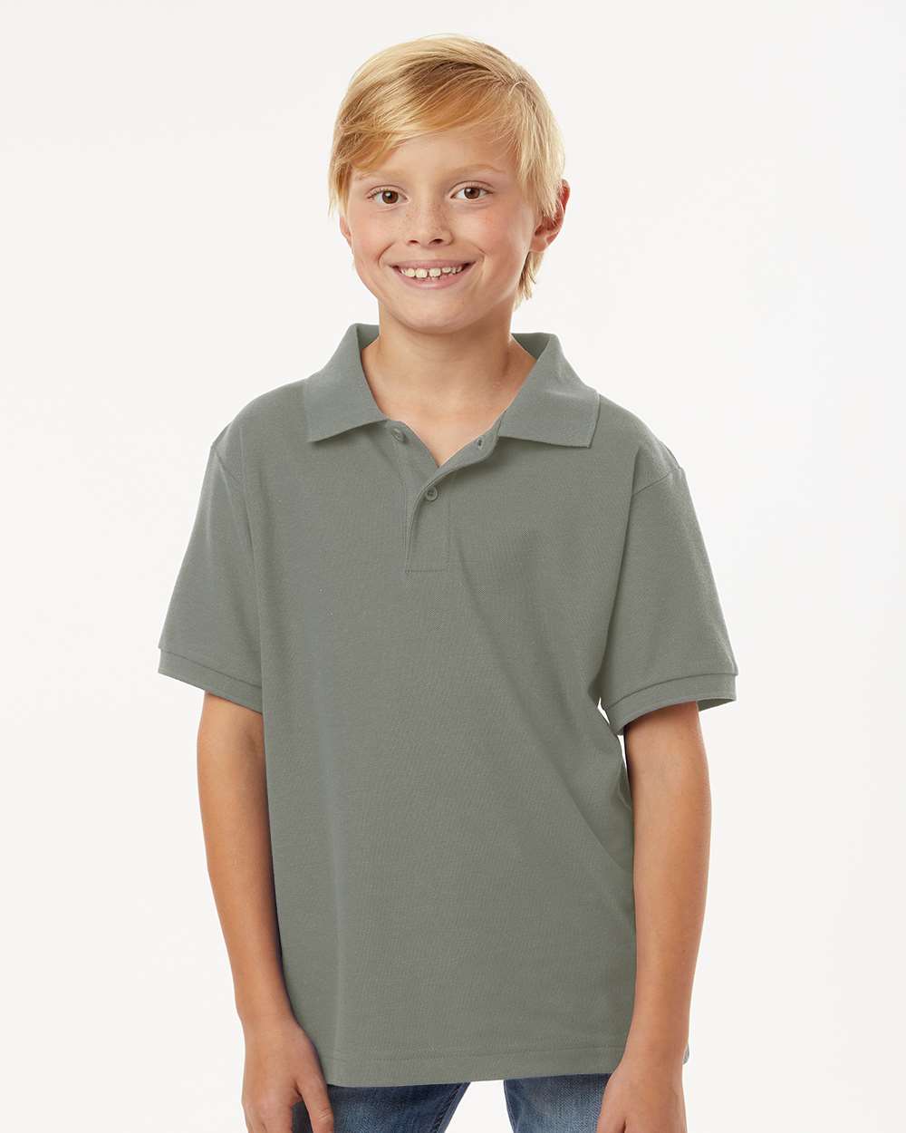 Youth Pique Polo - OnModelFront - B01196092 - Greystone