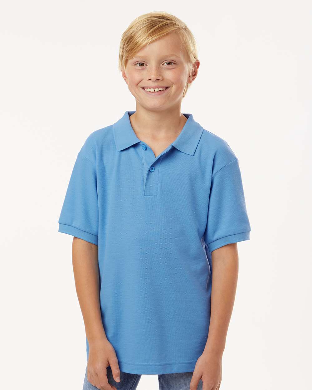 Youth Pique Polo - OnModelFront - B01196252 - Carolina Blue
