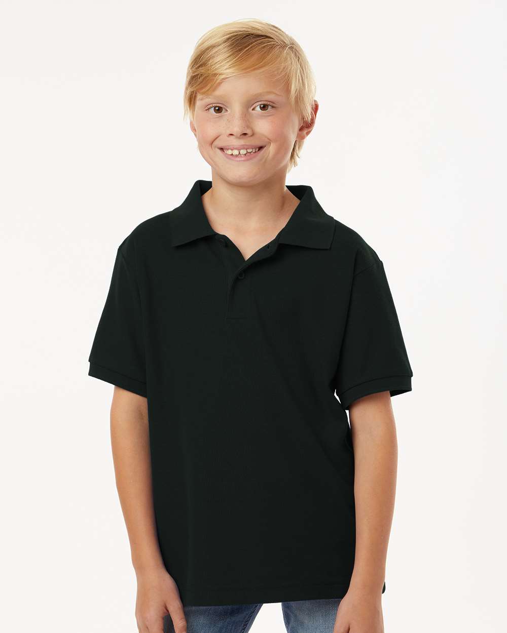 Youth Pique Polo - OnModelFront - B01196502 - Black