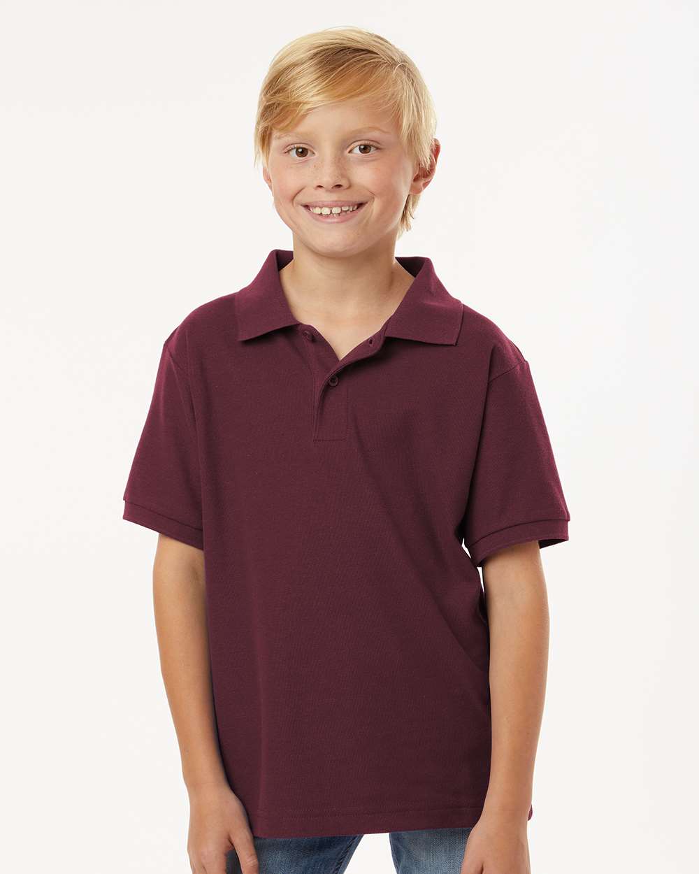 Youth Pique Polo - OnModelFront - B01196532 - Maroon