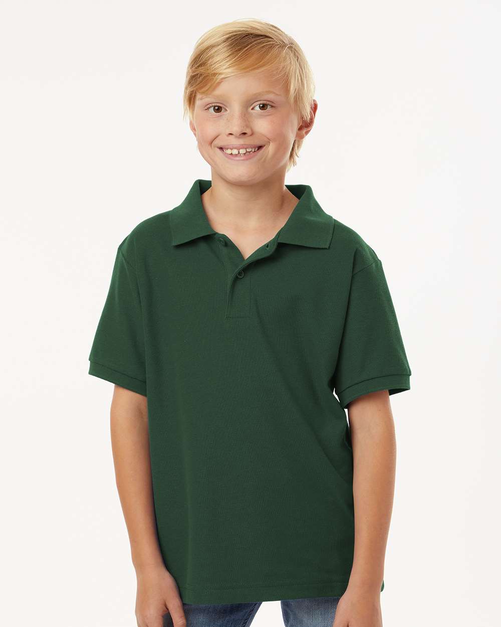 Youth Pique Polo - OnModelFront - B01196542 - Forest Green