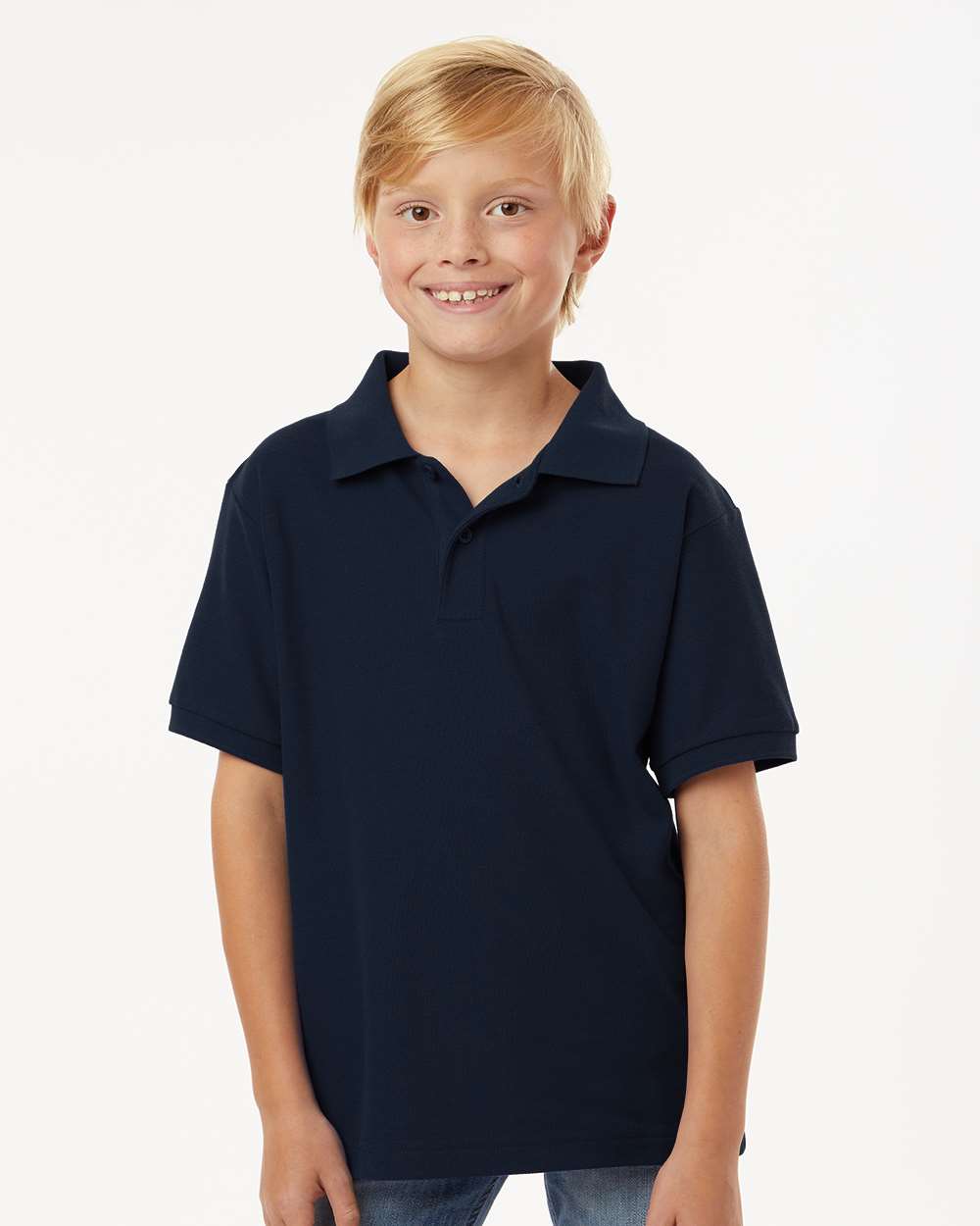 Youth Pique Polo - OnModelFront - B01196652 - Navy