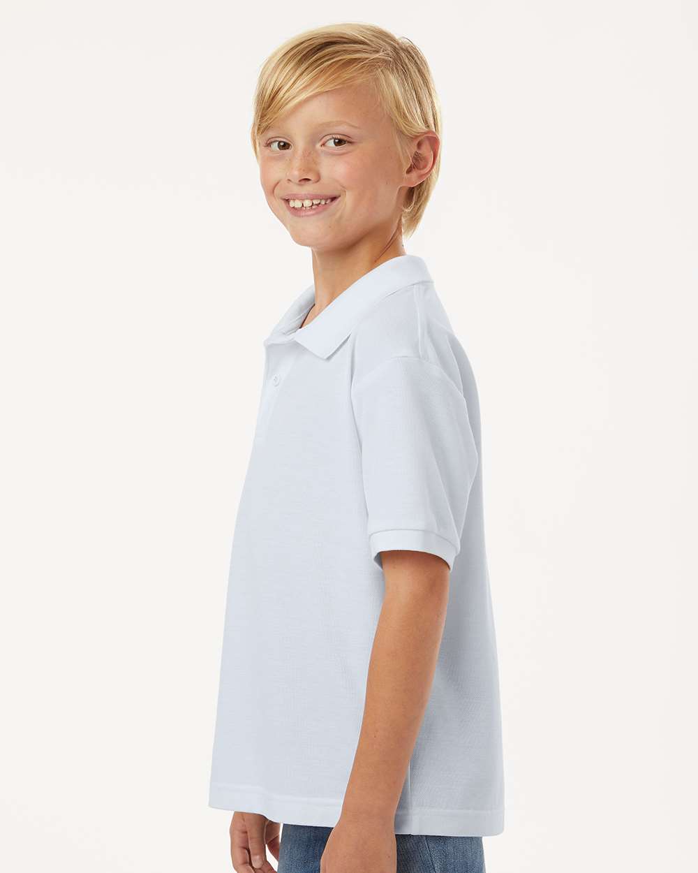 Youth Pique Polo - OnModelSide - B01196002 - White