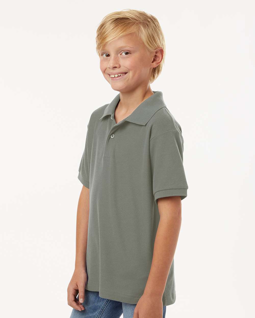 Youth Pique Polo - OnModelSide - B01196092 - Greystone