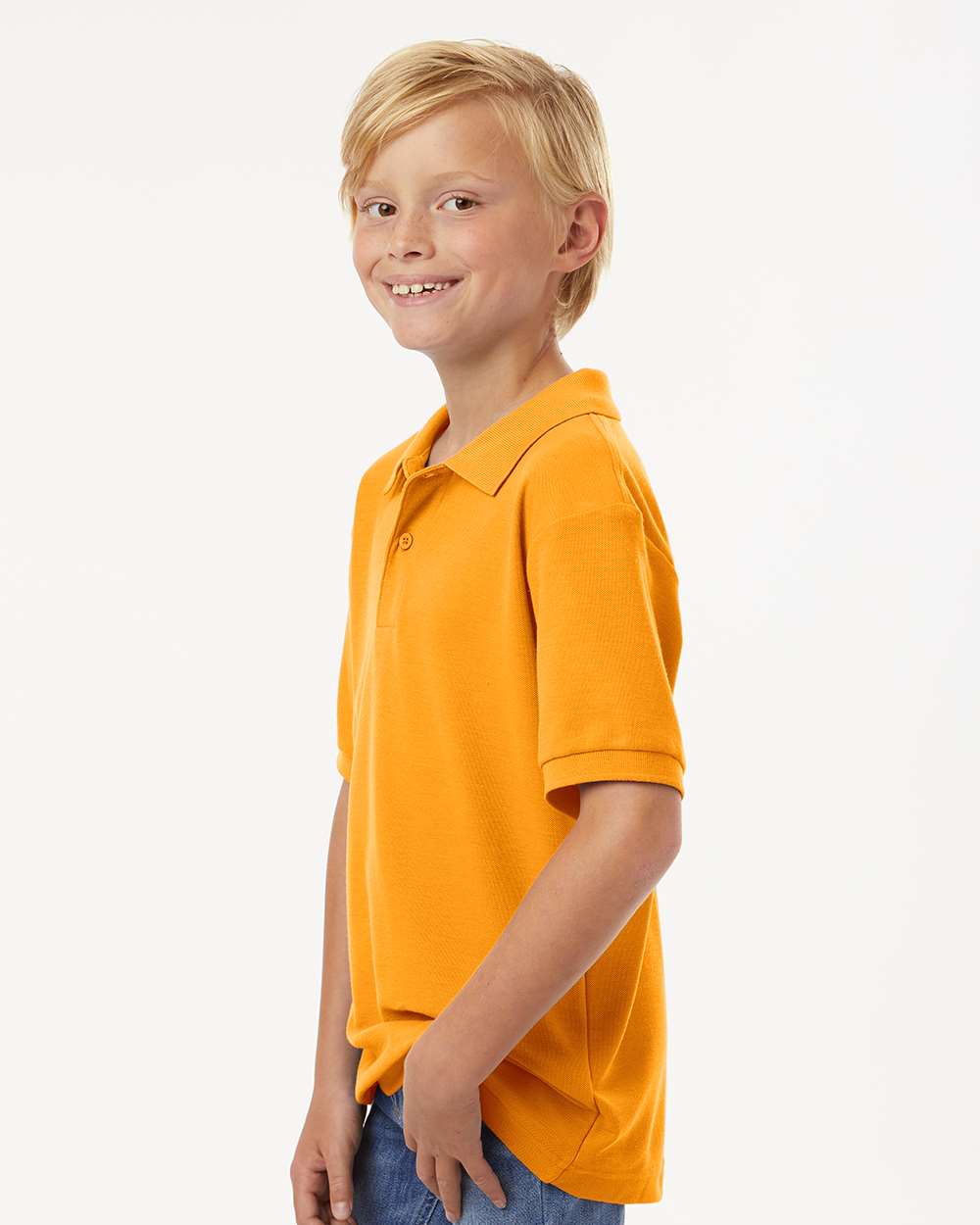 Youth Pique Polo - OnModelSide - B01196122 - Gold