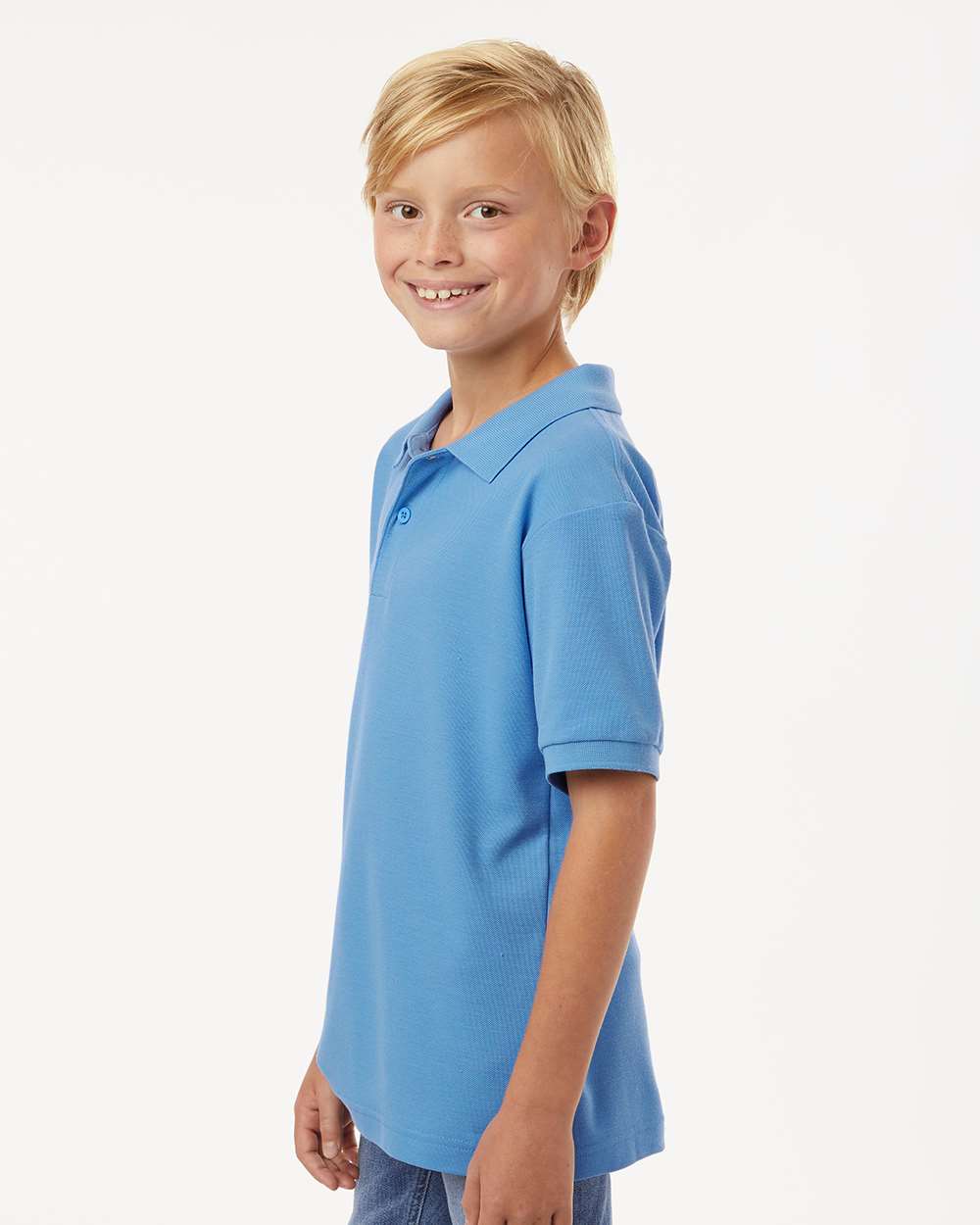 Youth Pique Polo - OnModelSide - B01196252 - Carolina Blue