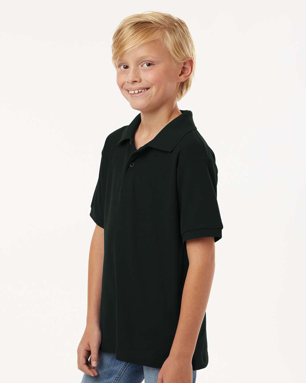 Youth Pique Polo - OnModelSide - B01196502 - Black