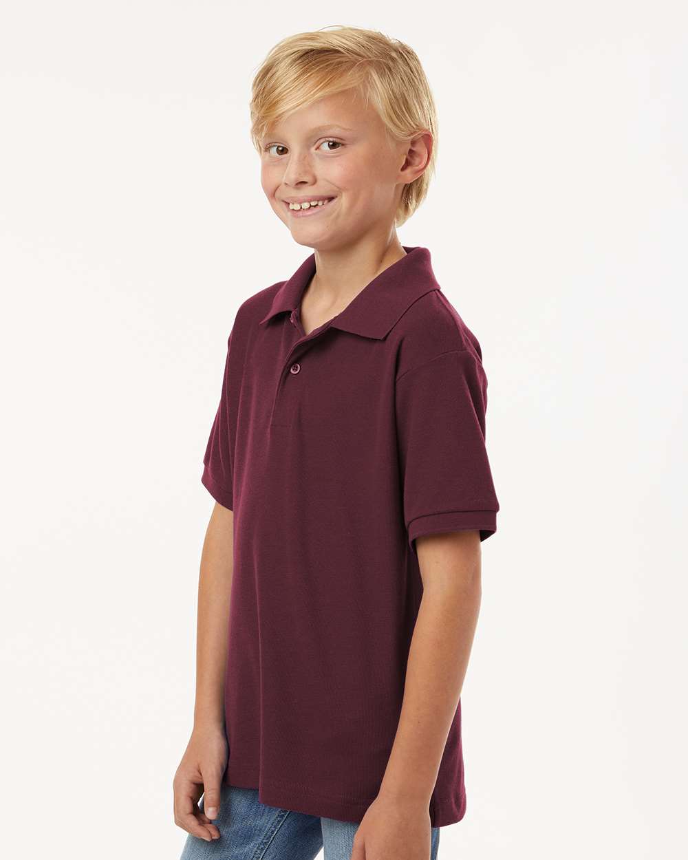 Youth Pique Polo - OnModelSide - B01196532 - Maroon