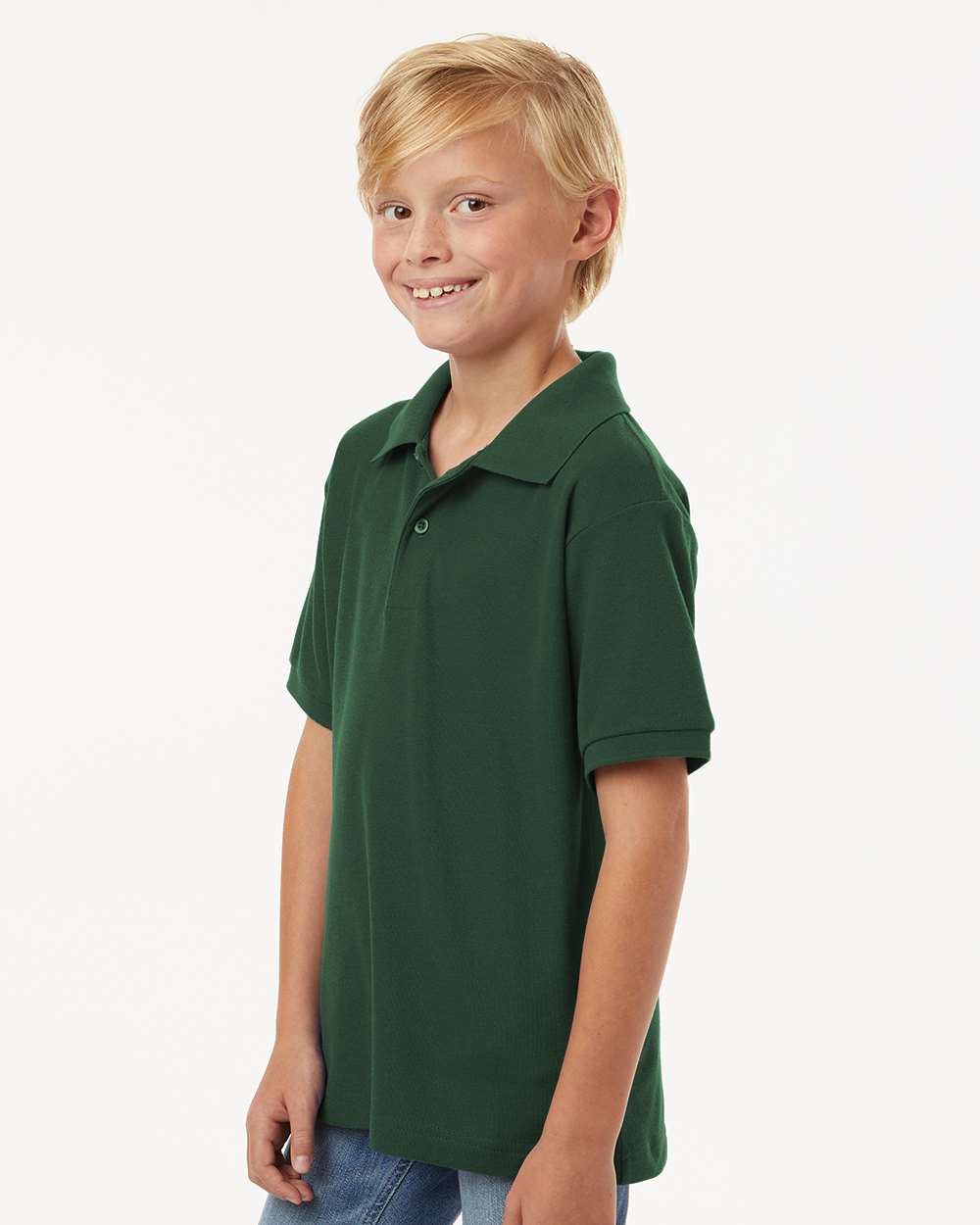 Youth Pique Polo - OnModelSide - B01196542 - Forest Green
