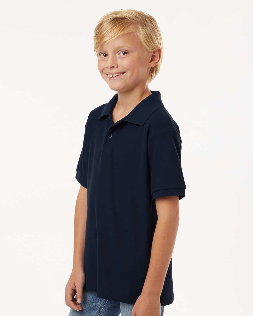 Youth Pique Polo - OnModelSide - B01196652 - Navy