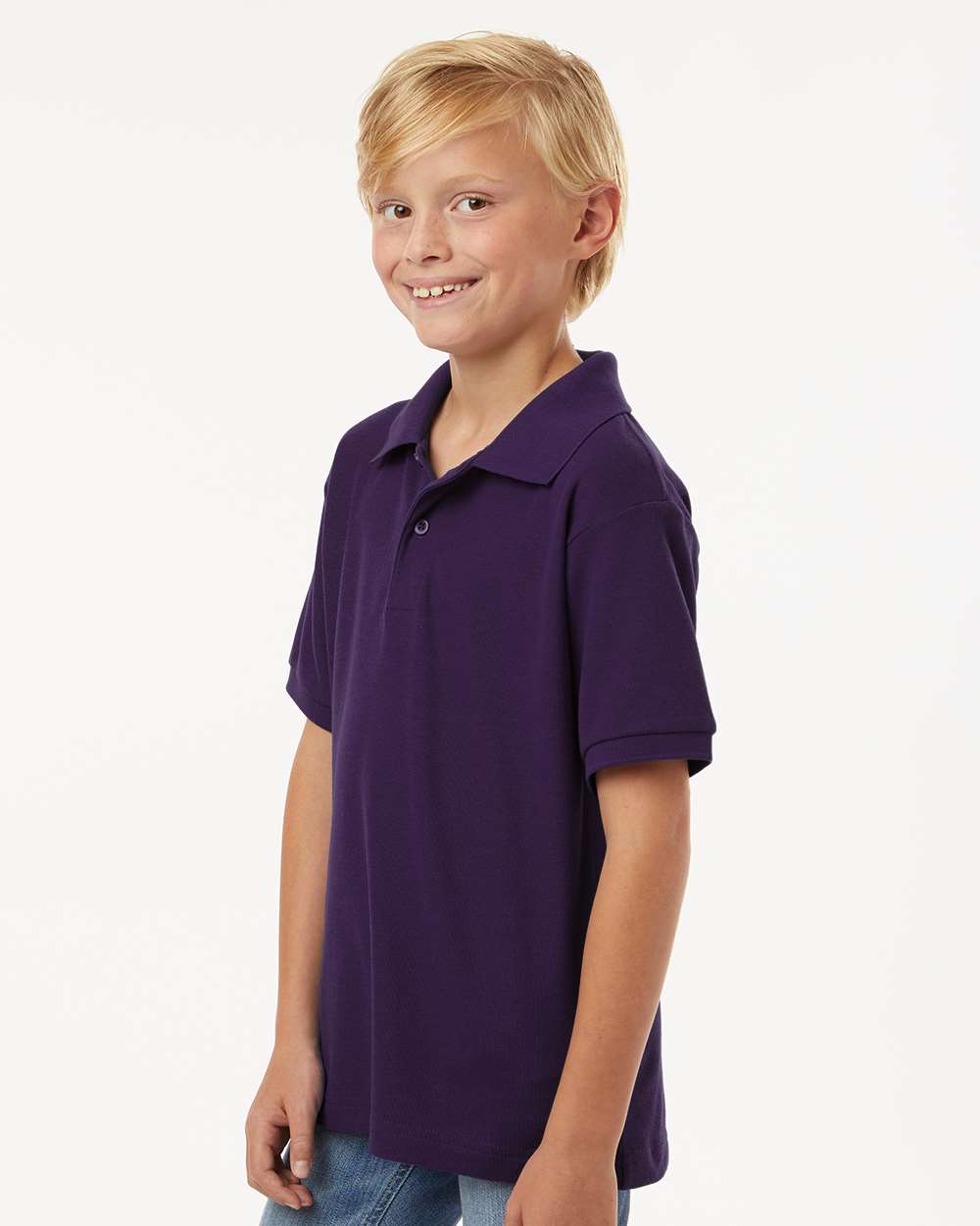 Youth Pique Polo - OnModelSide - B01196672 - Purple