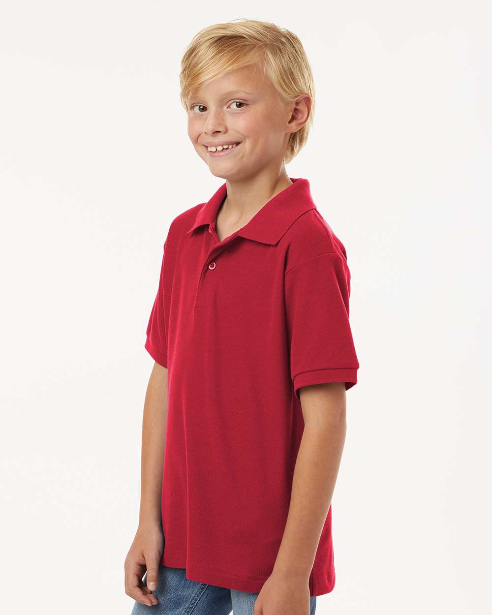 Youth Pique Polo - OnModelSide - B01196702 - Red