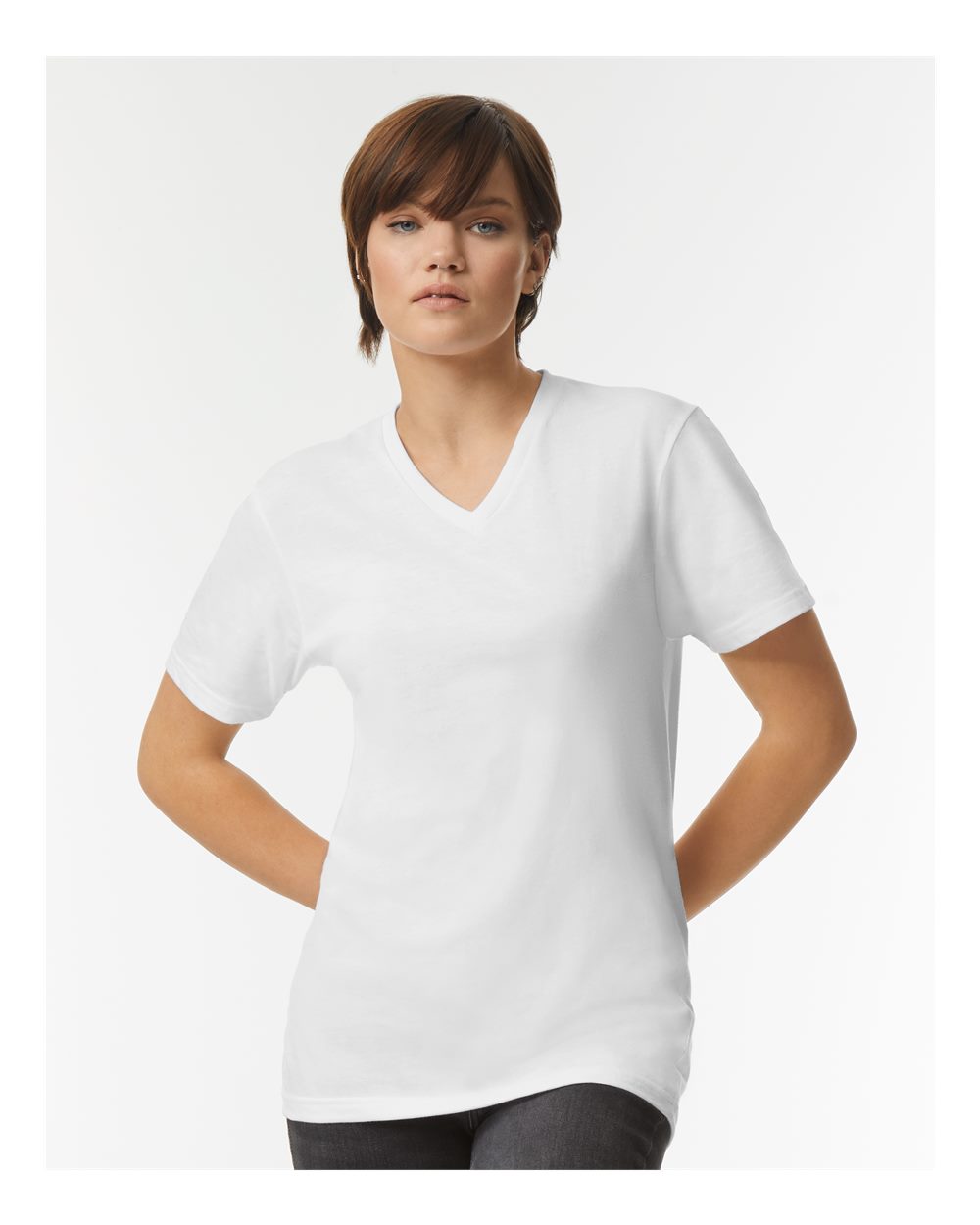 CVC V-Neck Tee - OnModelFront - B08427003 - White