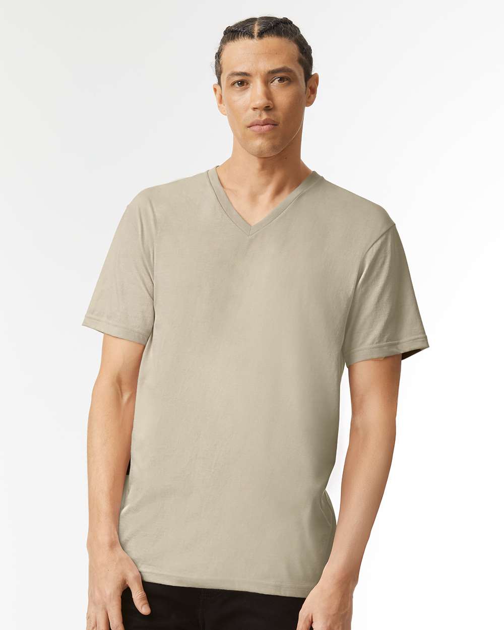 CVC V-Neck Tee - OnModelFront - B08427233 - Heather Khaki