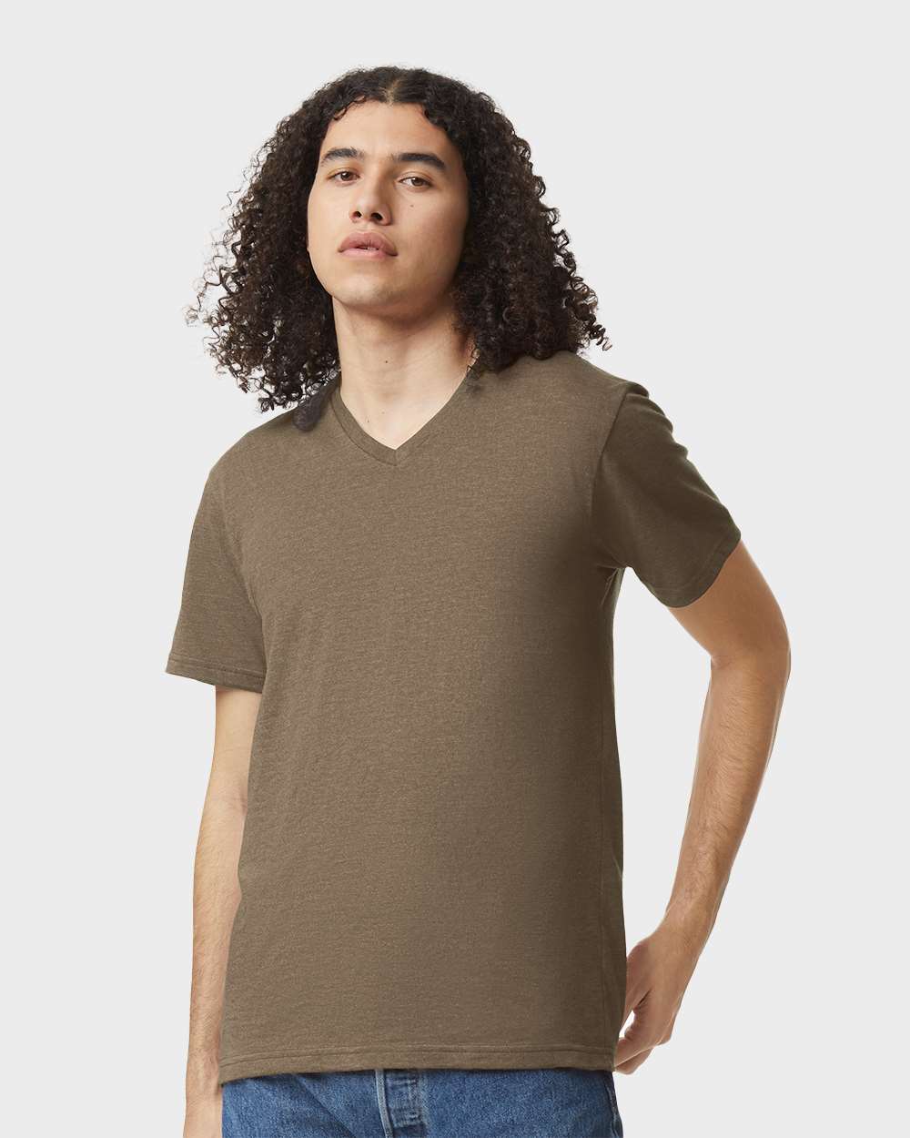 CVC V-Neck Tee - OnModelFront - B08427543 - Heather Army