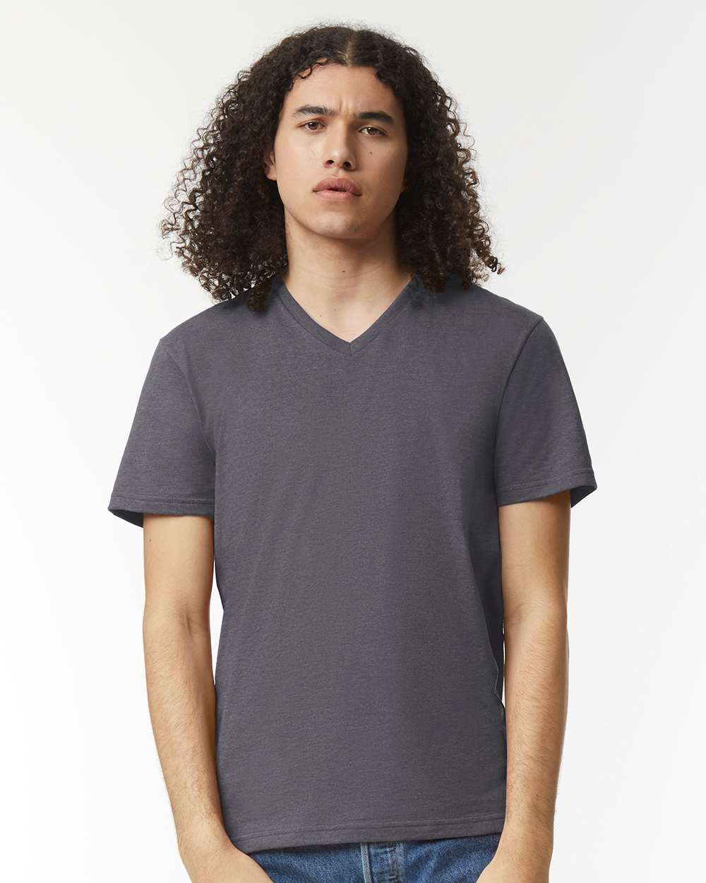 CVC V-Neck Tee - OnModelFront - B08427593 - Heather Charcoal