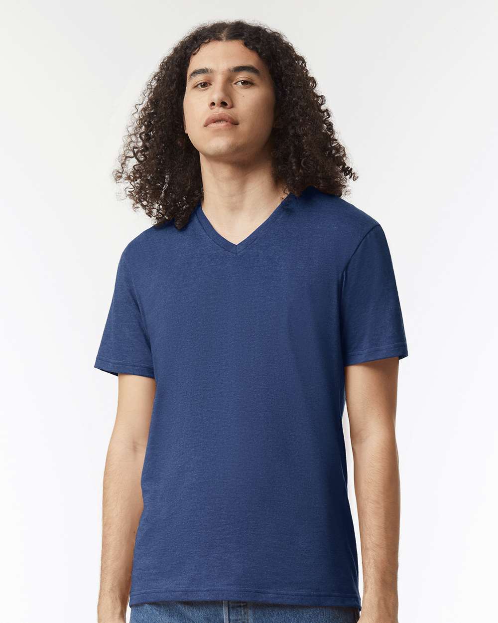 CVC V-Neck Tee - OnModelFront - B08427653 - Heather Indigo