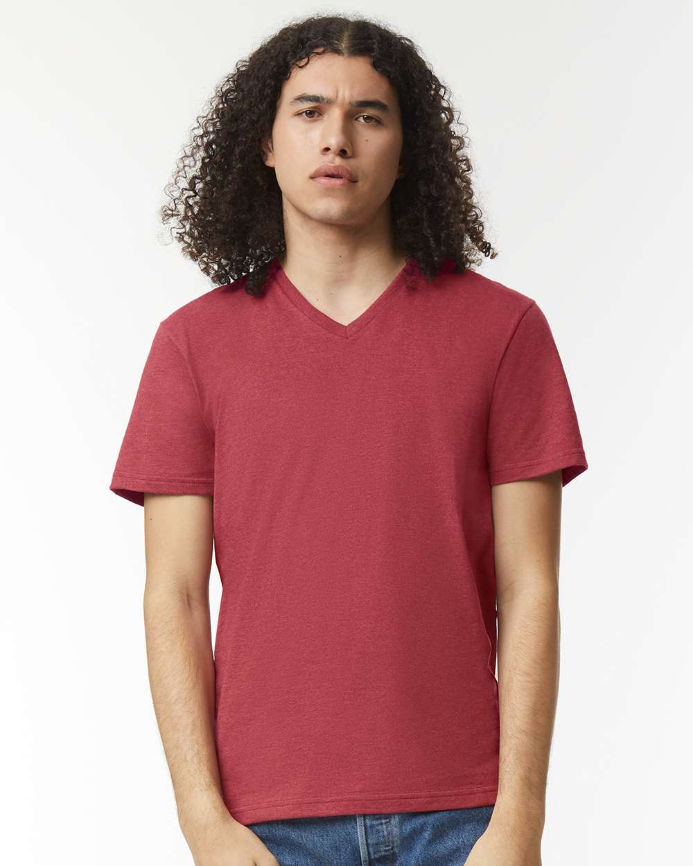 CVC V-Neck Tee - OnModelFront - B08427703 - Heather Cardinal
