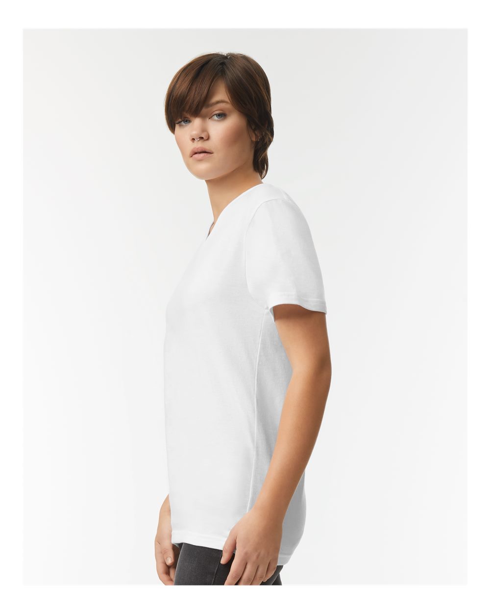 CVC V-Neck Tee - OnModelSide - B08427003 - White