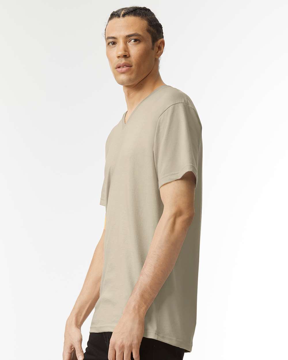 CVC V-Neck Tee - OnModelSide - B08427233 - Heather Khaki
