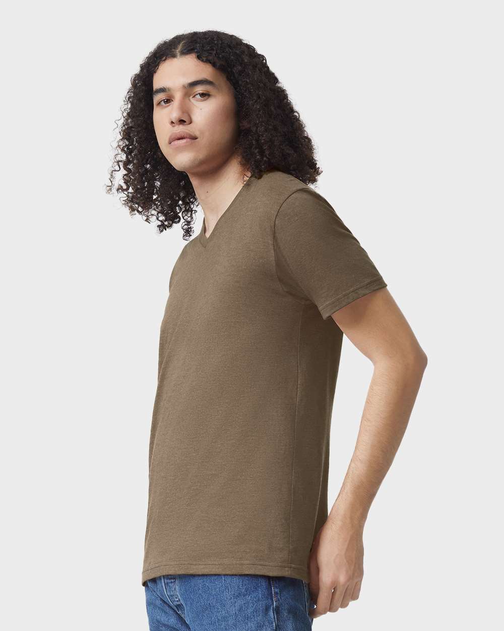 CVC V-Neck Tee - OnModelSide - B08427543 - Heather Army