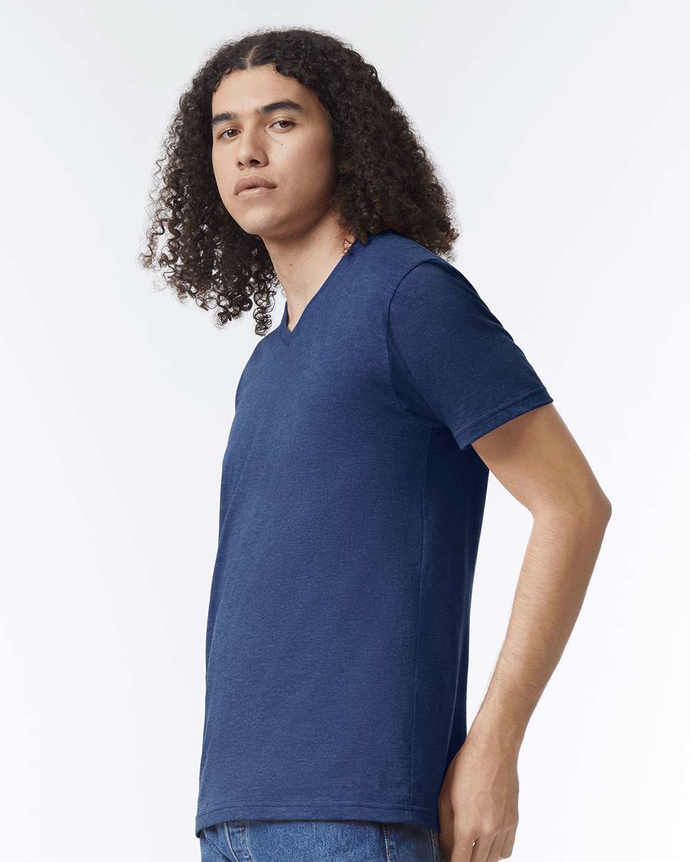 CVC V-Neck Tee - OnModelSide - B08427653 - Heather Indigo