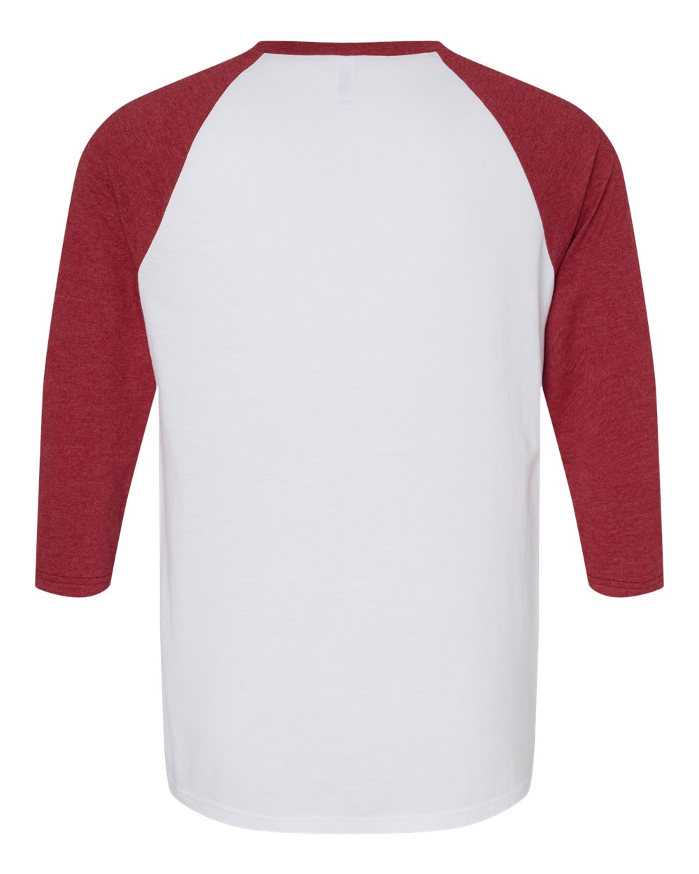CVC Three-Quarter Sleeve Tee - Back - B08627003 - White/ Heather Cardinal