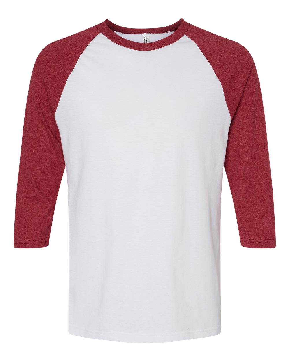 CVC Three-Quarter Sleeve Tee - Front - B08627003 - White/ Heather Cardinal
