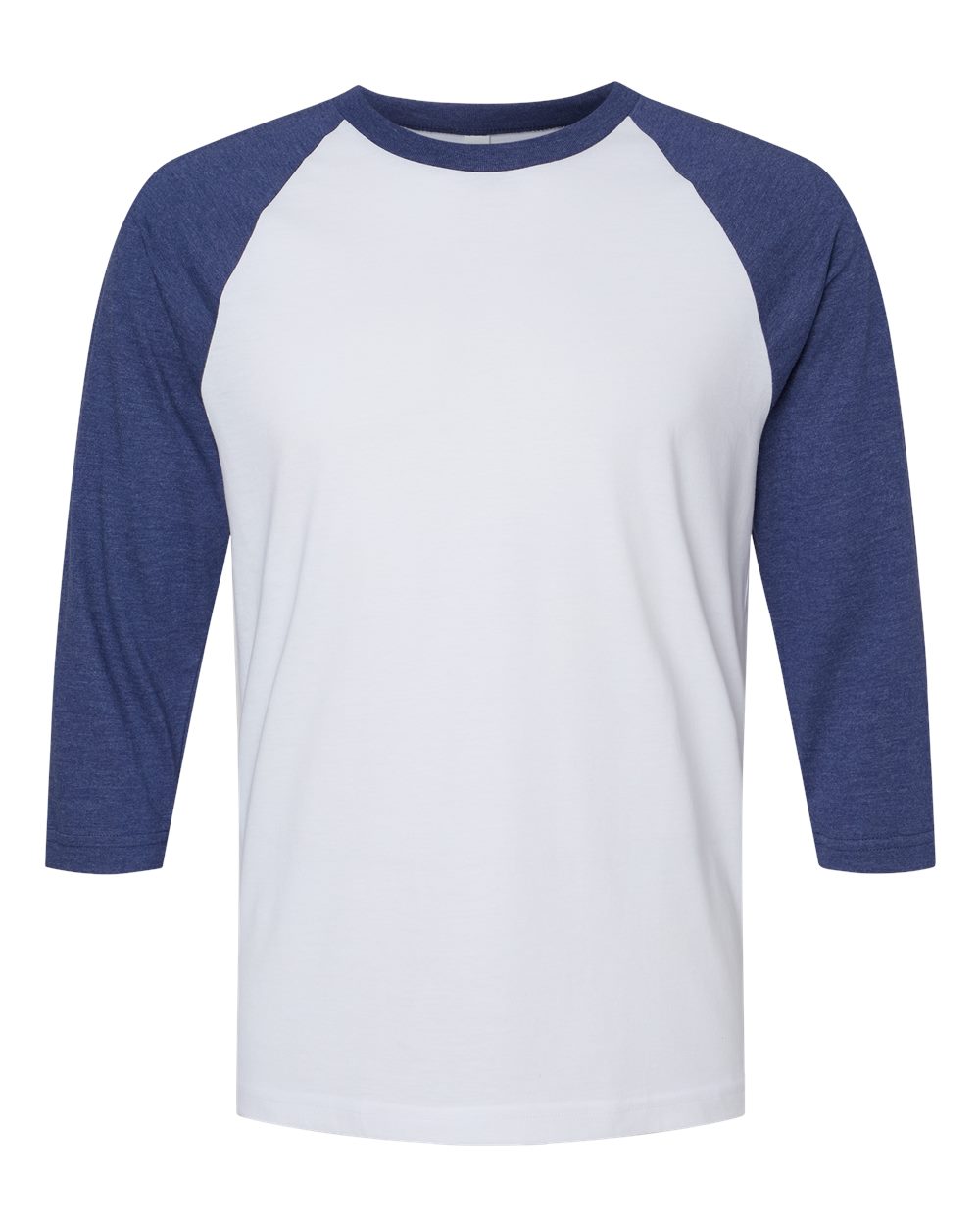 CVC Three-Quarter Sleeve Tee - Front - B08627113 - White/ Heather Indigo