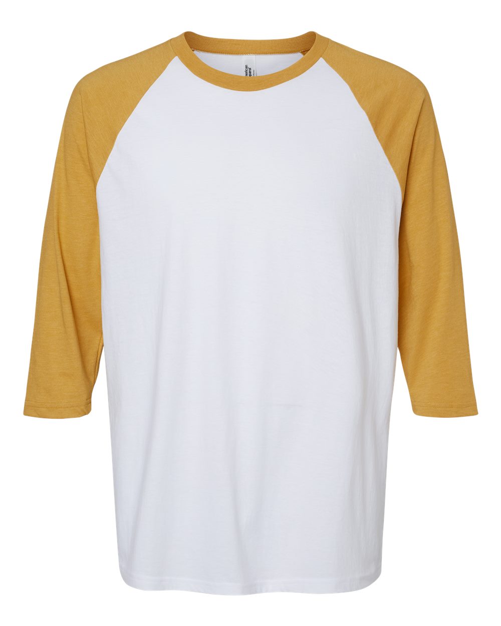 CVC Three-Quarter Sleeve Tee - Front - B08627123 - White/ Heather Mustard