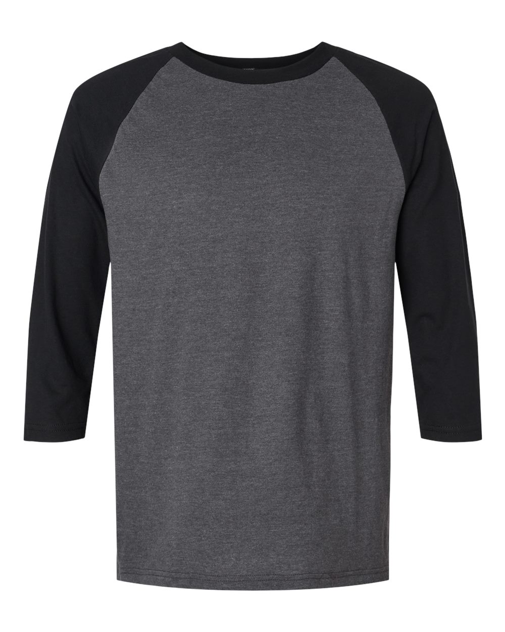 CVC Three-Quarter Sleeve Tee - Front - B08627593 - Heather Charcoal/ Black