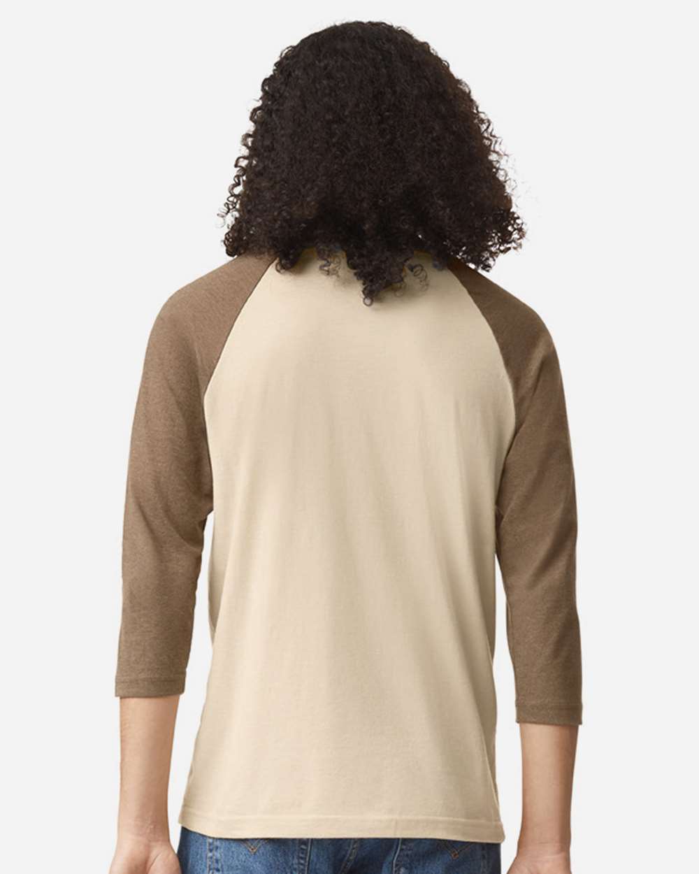 CVC Three-Quarter Sleeve Tee - OnModelBack - B08627103 - Heather Bone/ Heather Army