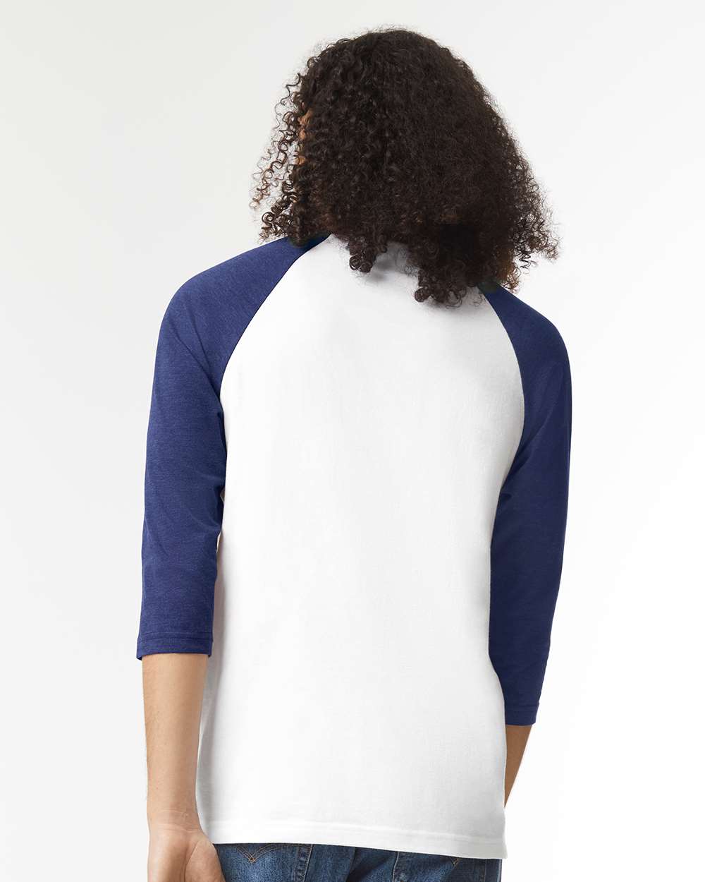 CVC Three-Quarter Sleeve Tee - OnModelBack - B08627113 - White/ Heather Indigo