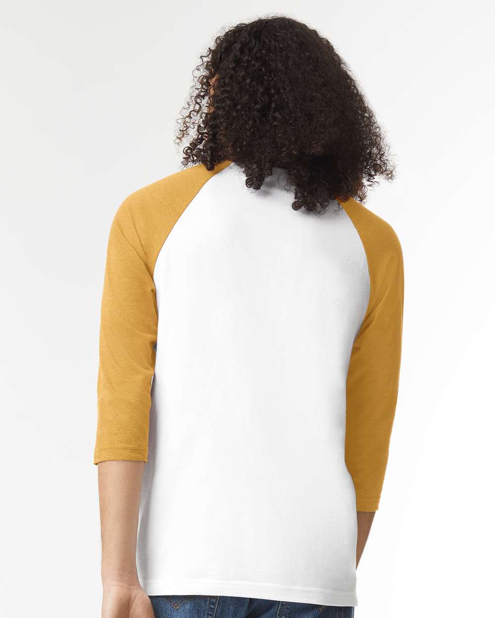 CVC Three-Quarter Sleeve Tee - OnModelBack - B08627123 - White/ Heather Mustard