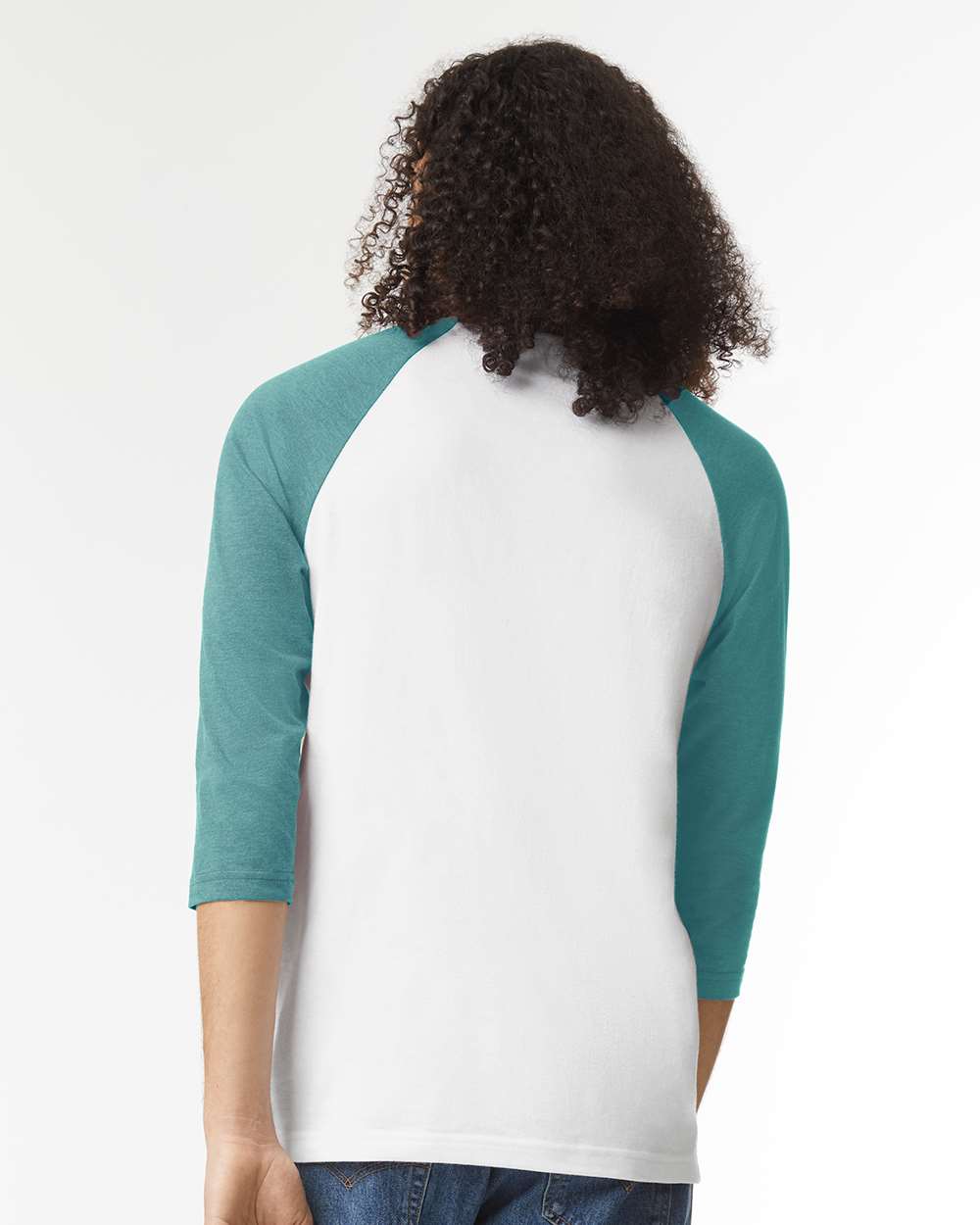 CVC Three-Quarter Sleeve Tee - OnModelBack - B08627243 - White/Heather Arctic