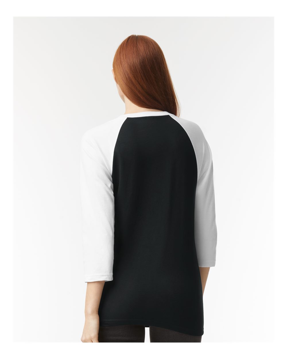 CVC Three-Quarter Sleeve Tee - OnModelBack - B08627503 - Black/ White