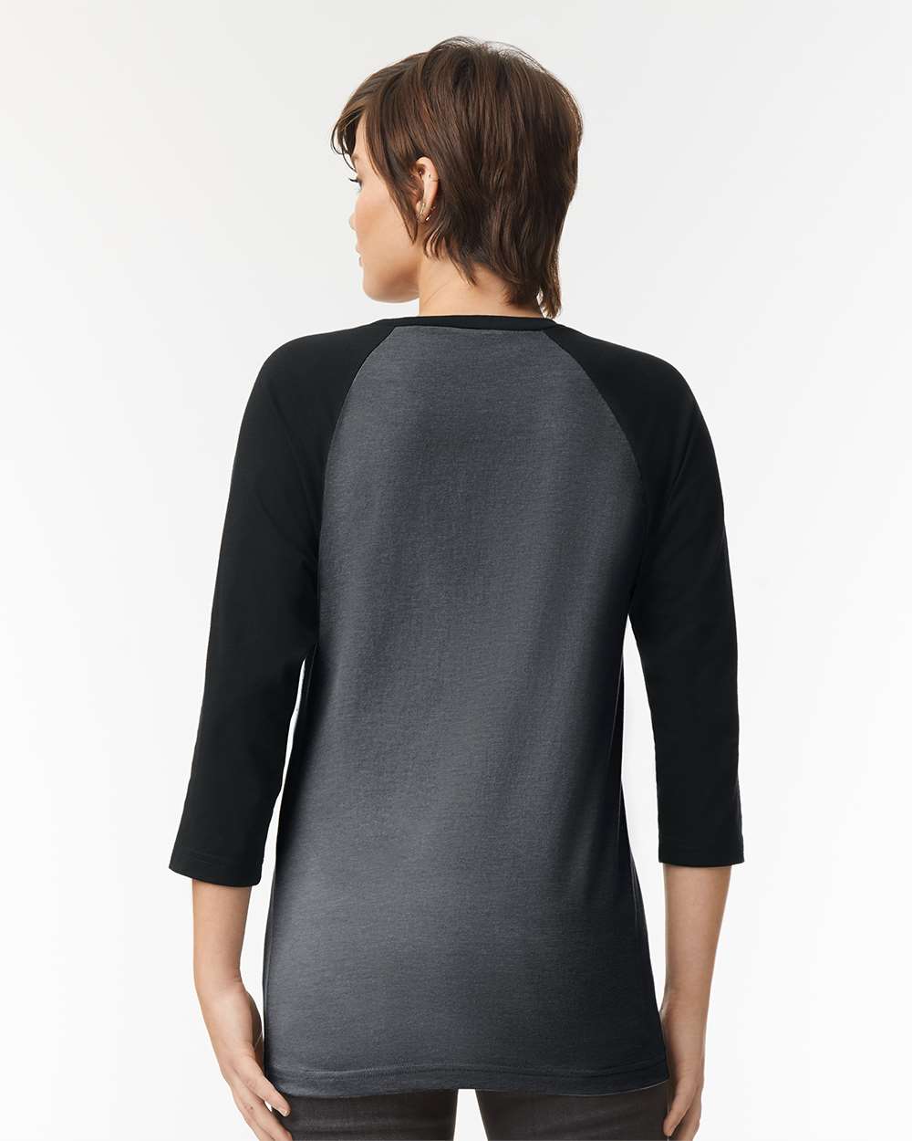CVC Three-Quarter Sleeve Tee - OnModelBack - B08627593 - Heather Charcoal/ Black