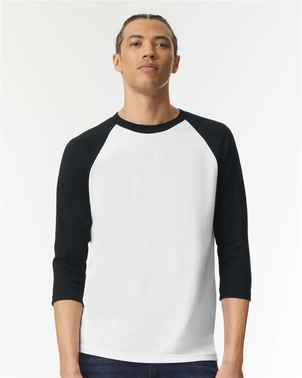 CVC Three-Quarter Sleeve Tee - OnModelFront - B08627013 - White/ Black