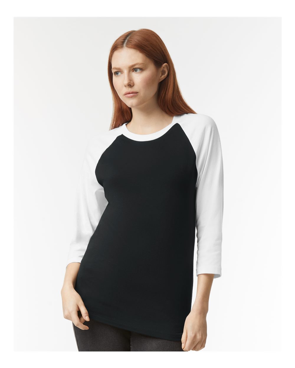 CVC Three-Quarter Sleeve Tee - OnModelFront - B08627503 - Black/ White